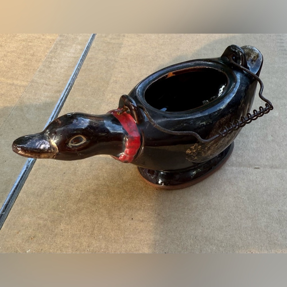 Black and Red Duck-Shaped Ceramic Planter